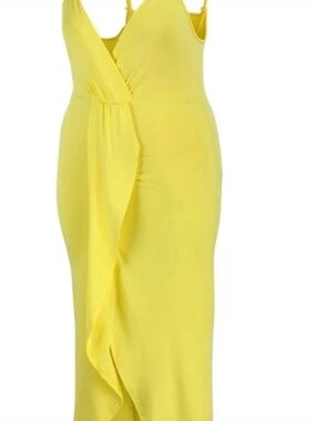 SHEIN Yellow One-Shoulder Ruffle Wrap Maxi Dress